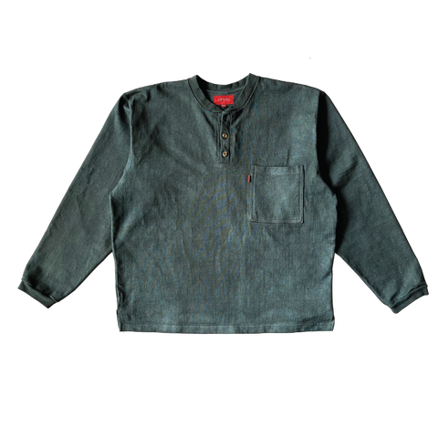 Heavy Three Button Henley - Hand Dyed Green