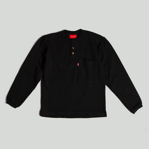 Heavy Three Button Henley - Black